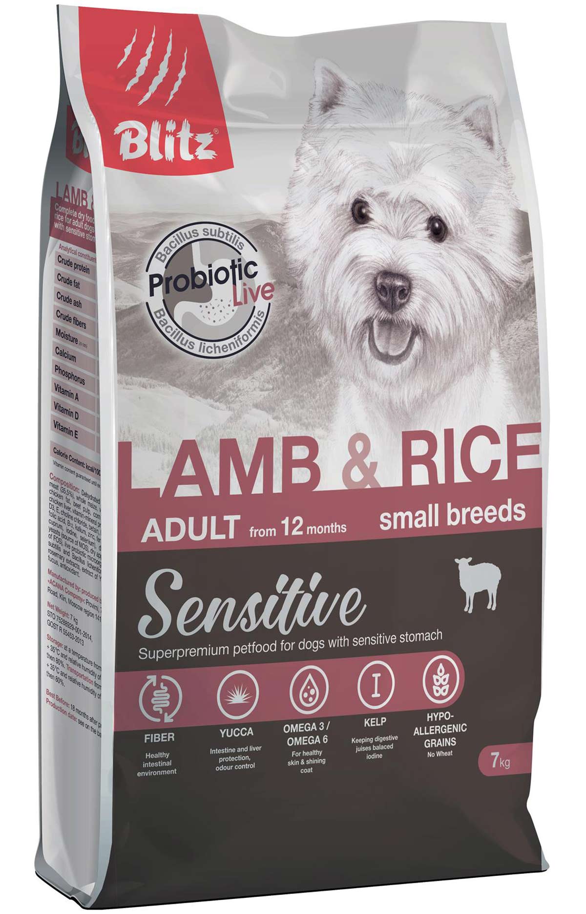 BLITZ Sensitive с Ягненком для Собак Мелких пород 7кг