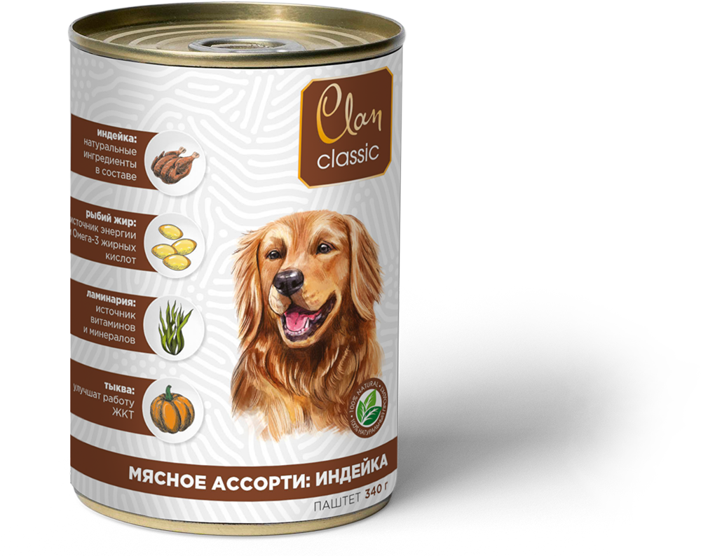 конс. Clan Classic 340г паштет Мясное ассорти с Индейкой для Собак