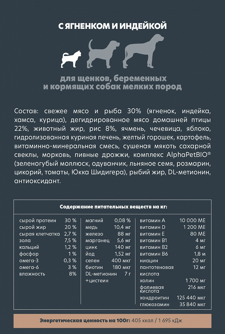 AlphaPet 500г для Щенков Мелких пород с Ягненком и Индейкой