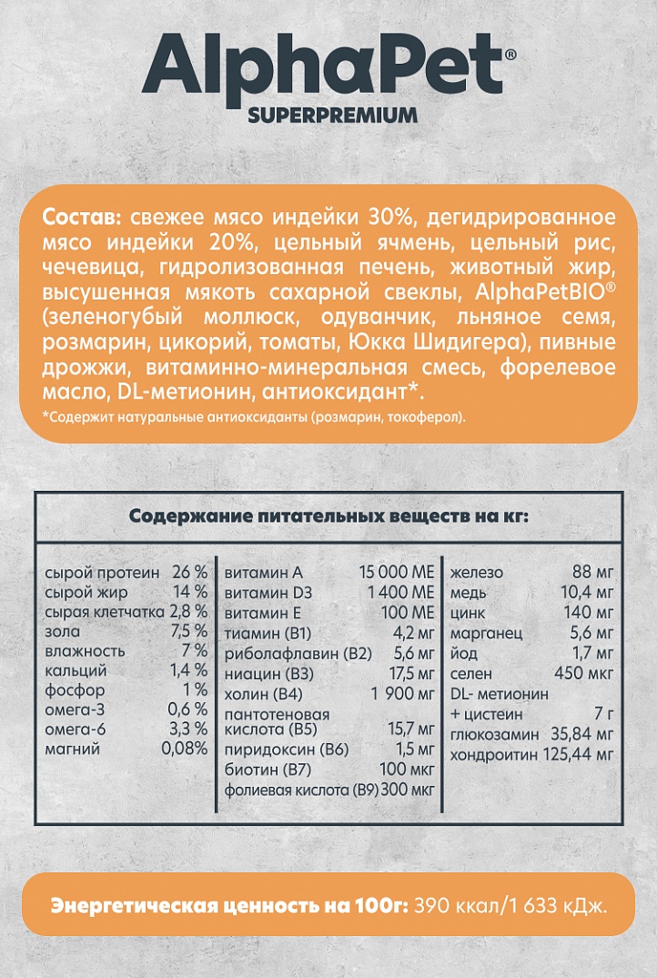 AlphaPet Monoprotein 500г для Собак Мелких пород из Индейки