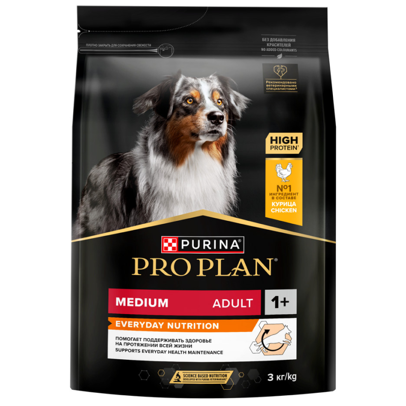 Сухой корм PRO PLAN для собак средних пород, с курицей, 3 кг