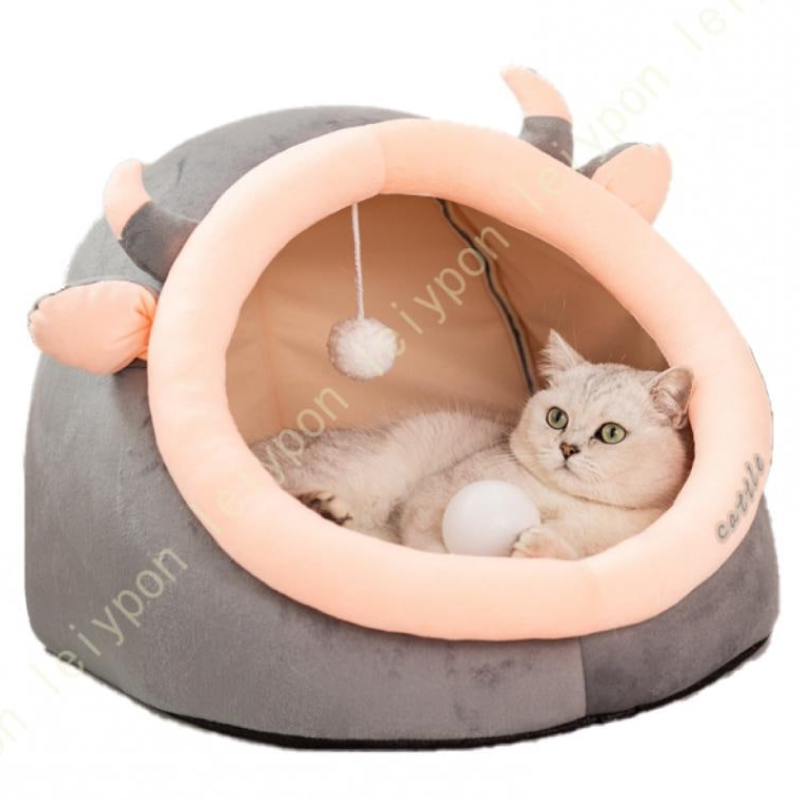 Домик лежанка TopPet Уют с ушками и мячиком розовая 32*40*35