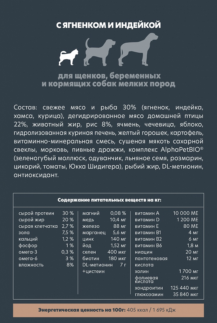 AlphaPet 1,5кг для Щенков Мелких пород с Ягненком и Индейкой