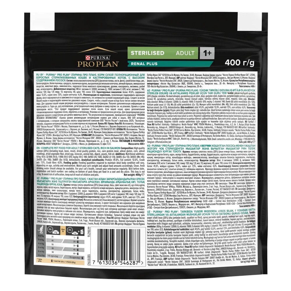 Сухой корм PRO PLAN для кошек для здоровья почек после стерилизации, с лососем, 400 г