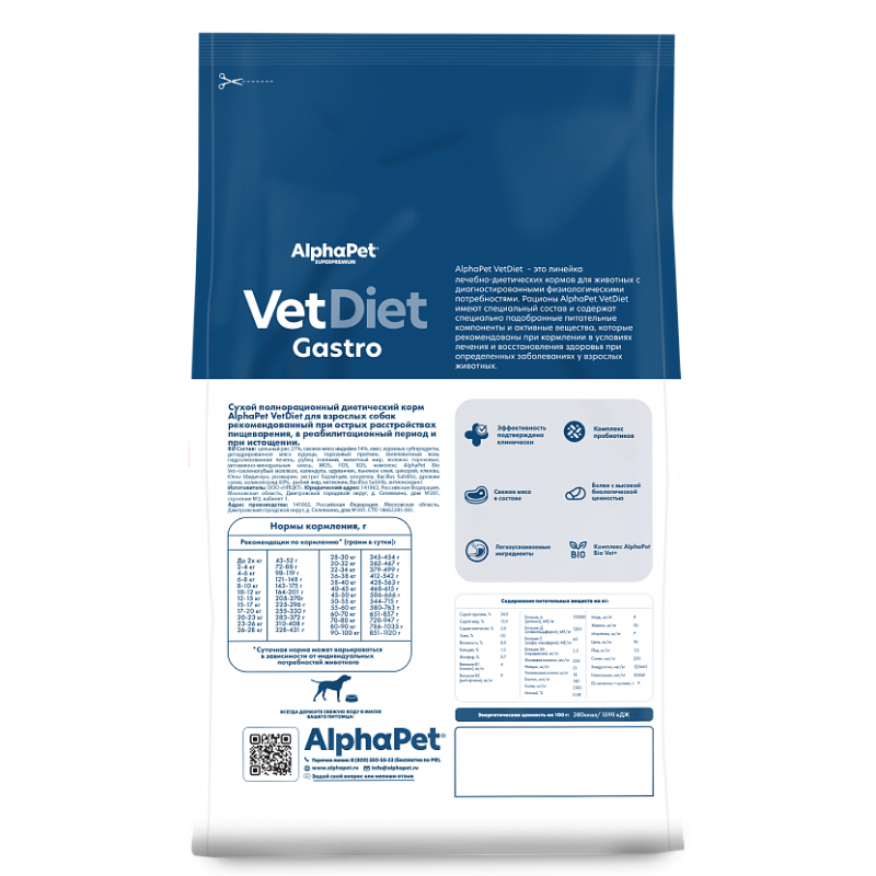 AlphaPet Vet Diet Dog Gastro 2кг для Собак при острых расстройствах пищеварения