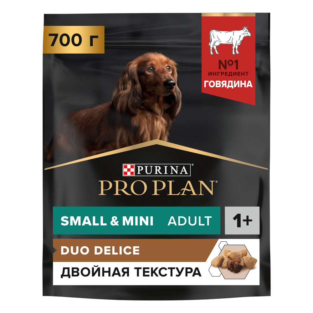 Сухой корм PRO PLAN DUO DELICE для взрослых собак мелких и карликовых пород с двойной текстурой гранул, с высоким содержанием говядины, 700 г