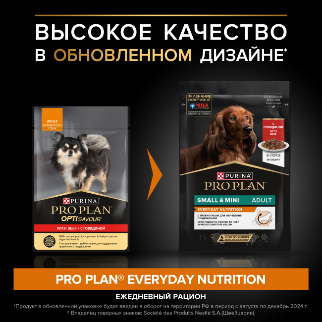 Влажный корм PRO PLAN для собак мелких и карликовых пород, с говядиной в соусе, 85 г