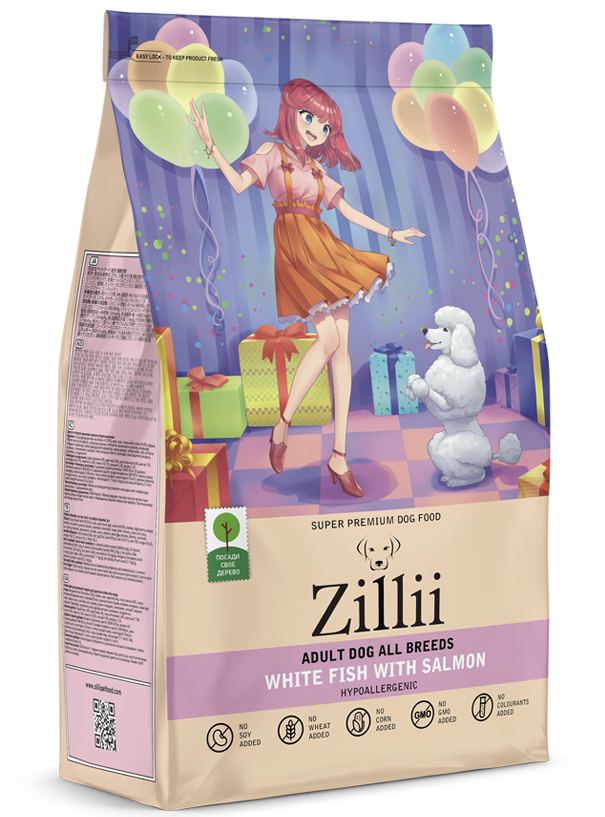ZILLII Adult Dog для Собак 3кг Белая Рыба с Лососем