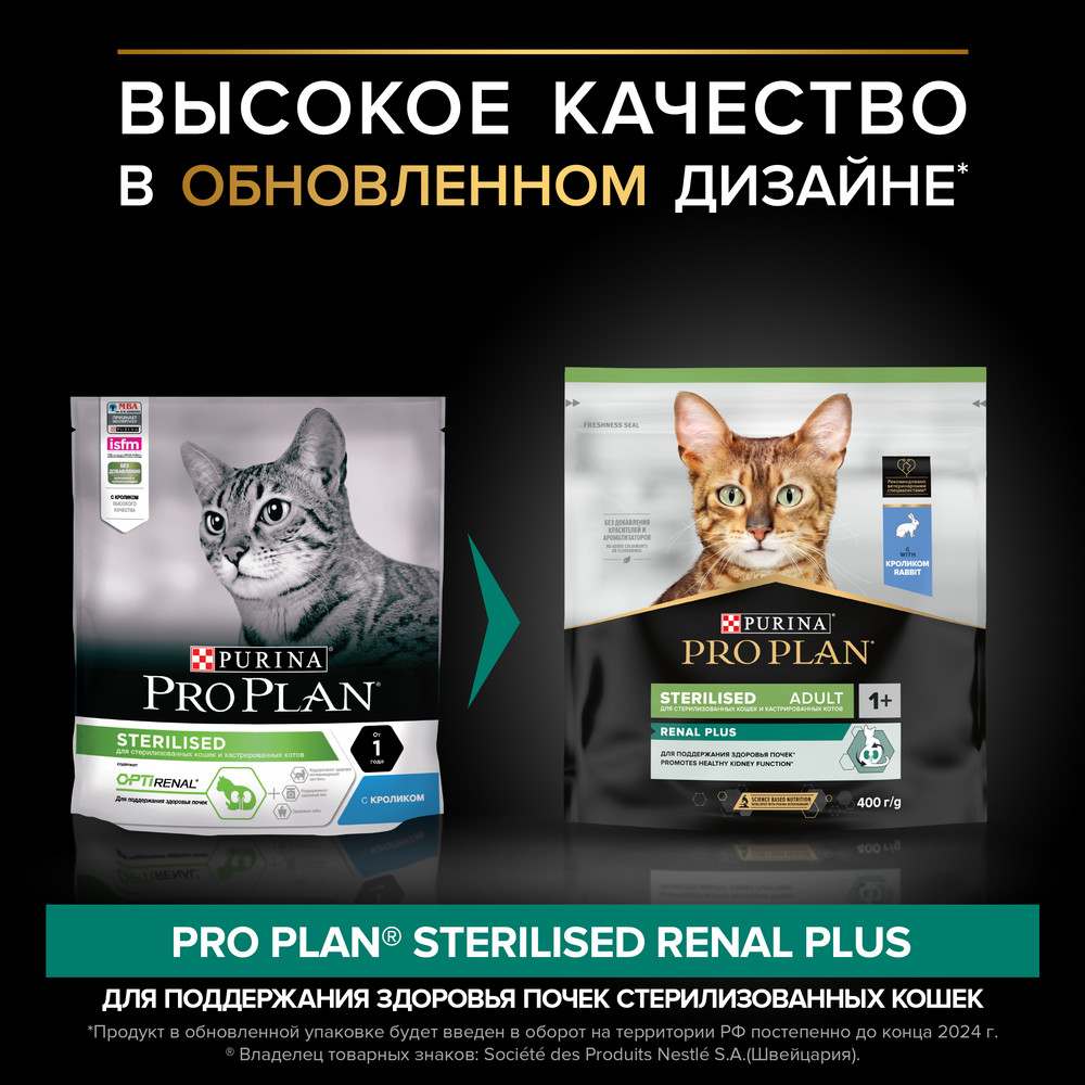 Сухой корм PRO PLAN® Sterilised RENAL PLUS для взрослых стерилизованных кошек, с кроликом, 200 г