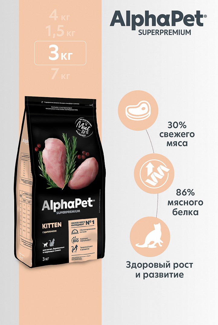 AlphaPet 3кг для Котят с Цыпленком