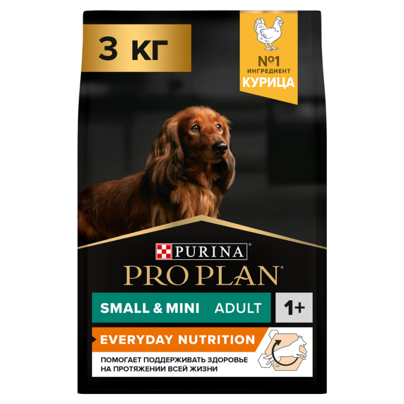 Сухой корм PRO PLAN для собак мелких и карликовых пород, с курицей, 3кг