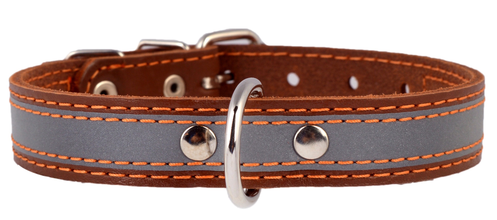 Ошейник Collar 35мм*48-63см Коричневый со Светоотражающей лентой
