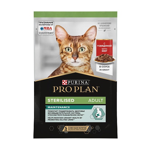 Влажный корм PRO PLAN Sterilised для стерилизованных кошек, в соусе, с говядиной, 85 г