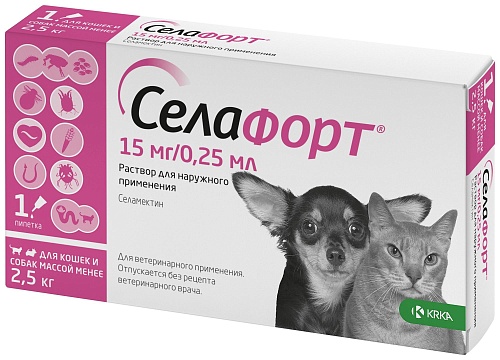 Капли Селафорт 6% 0,25мл (15мг) для Собак и Кошек до 2,5кг